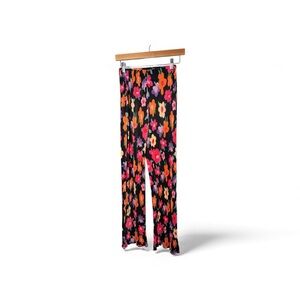 Shellsea Black Pink Floral Ribbed Wide Leg Pants Size L